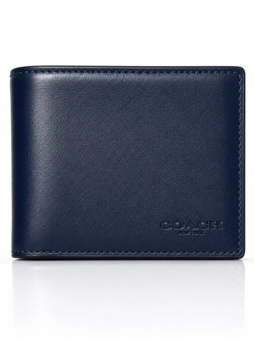 COACH Leather Colorblock Slim Billfold Wallet Navy Blue